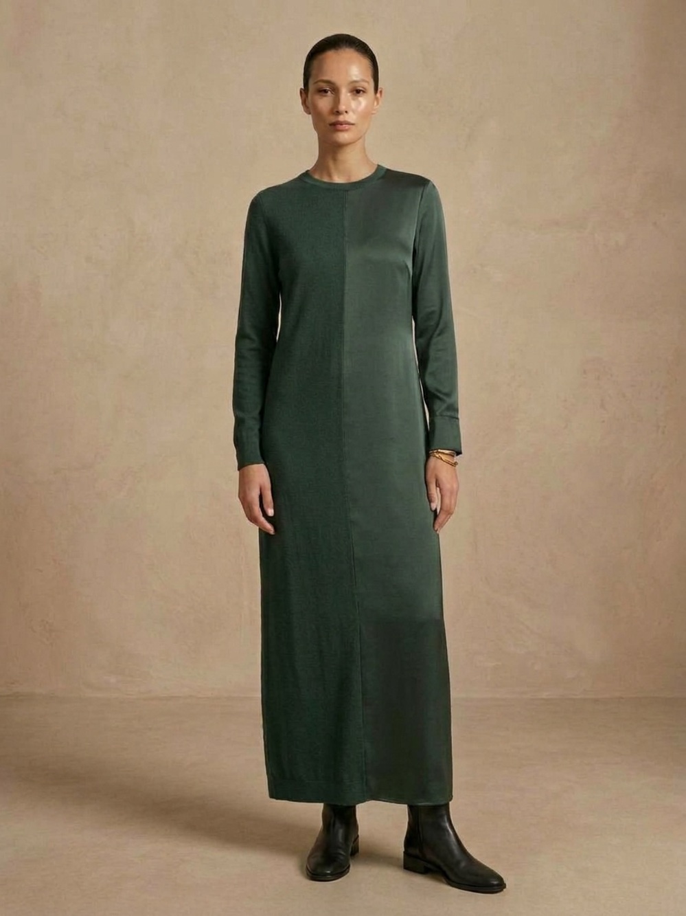 COS Merino Wool & Silk Half-and-Half Midi Dress in forest green Size Small